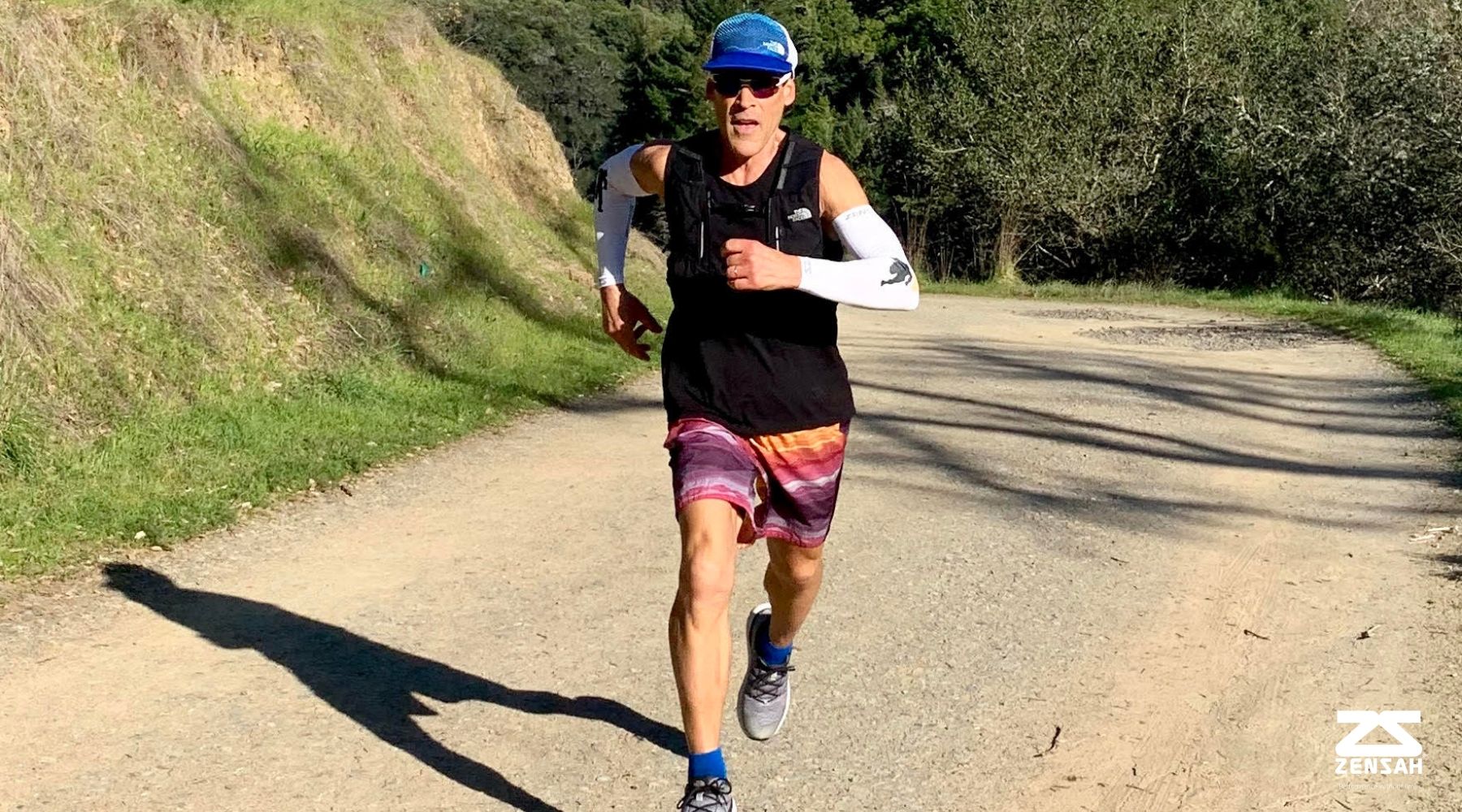 Ultramarathoner Dean Karnazes running with Zensah White Sun Sleeves on