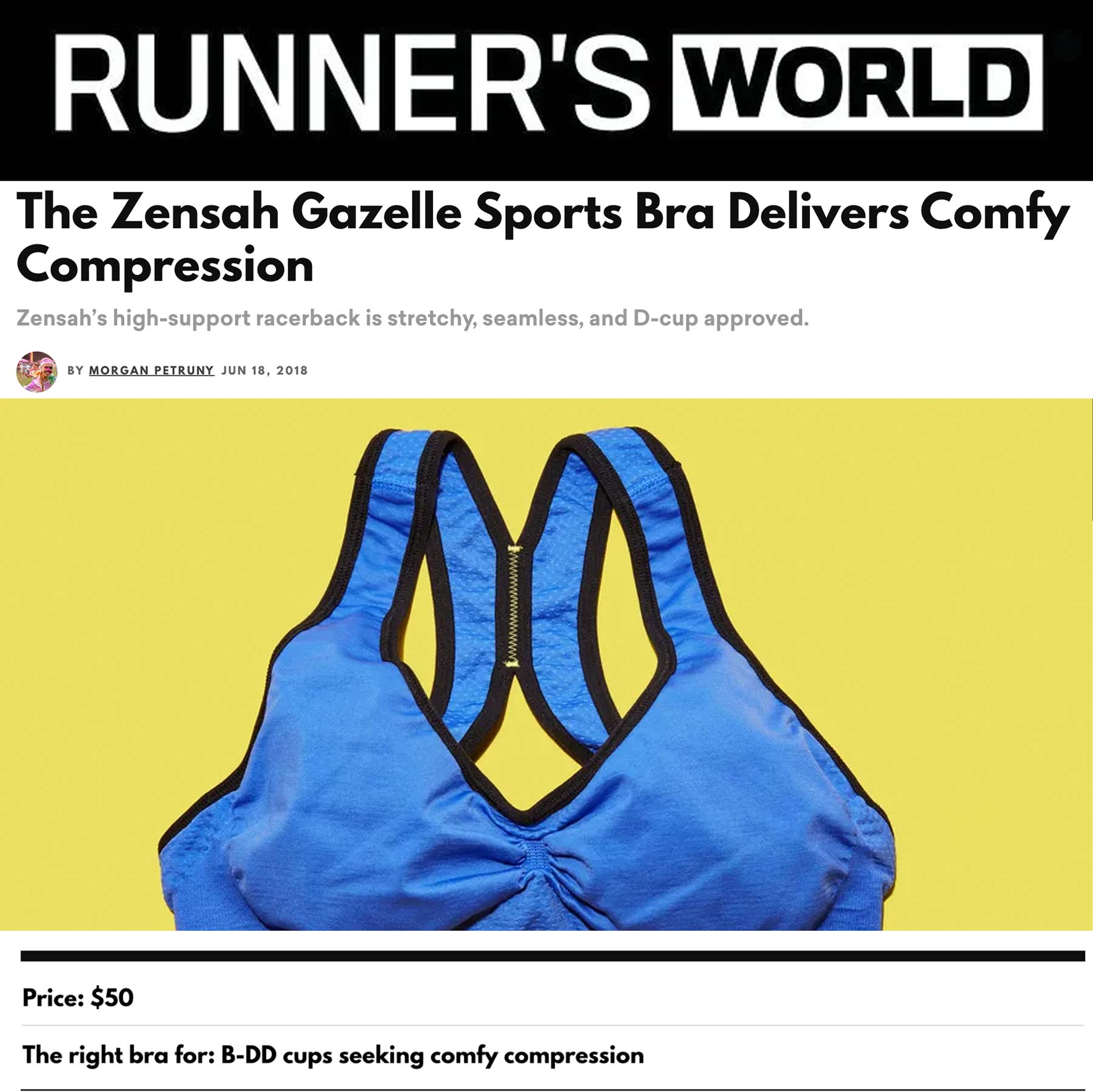 Runner's World: The Zensah Gazelle Sports Bra Delivers Comfy Compression