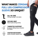 What makes the Zensah Full Leg Compression Sleeve unique: all-in-one coverage, secure grip, targeted support, faster recovery