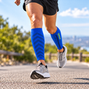 Runner wearing Featherweight Compression Leg Sleeves in Sporty Blue