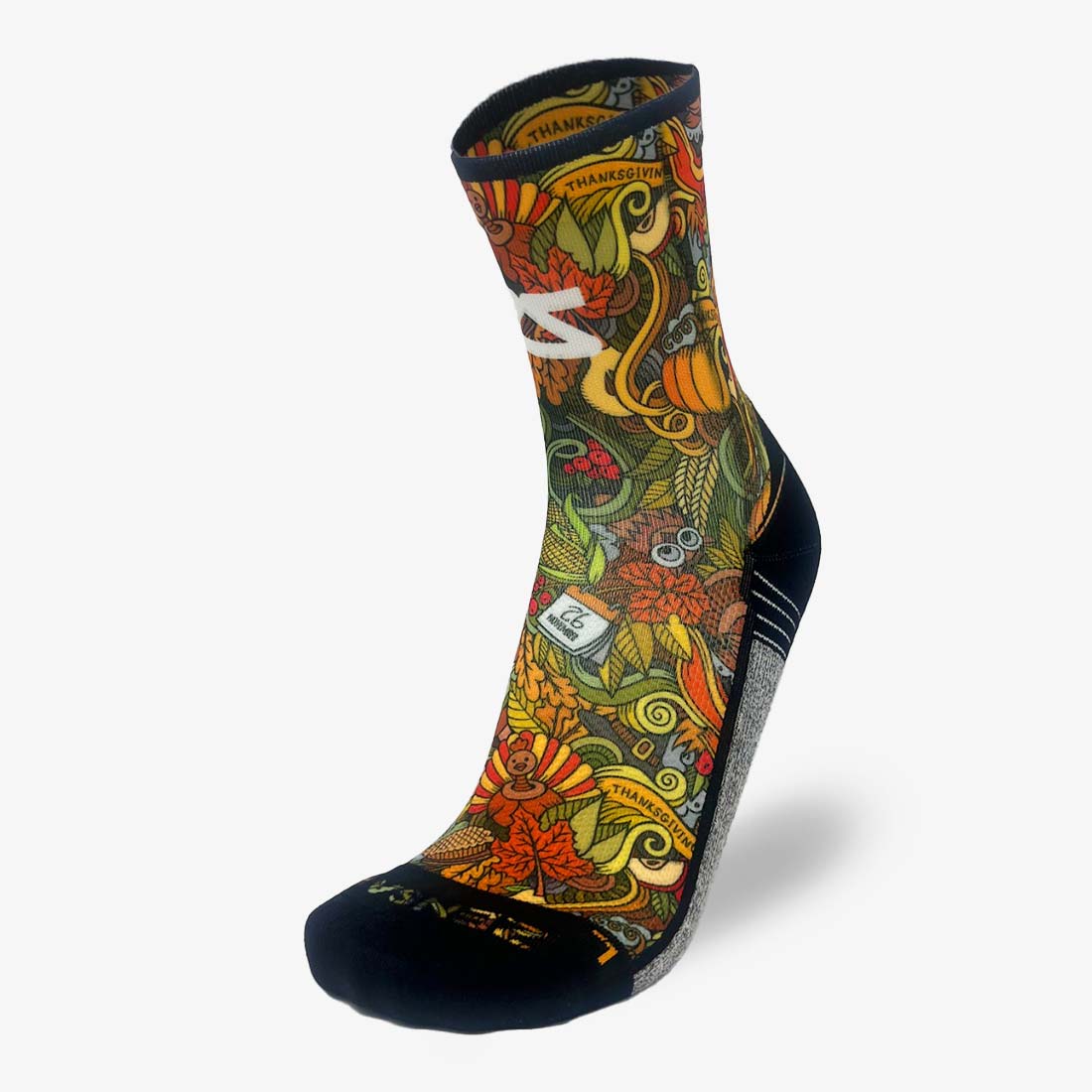 Thanksgiving Doodle Running Socks (Mini-Crew)