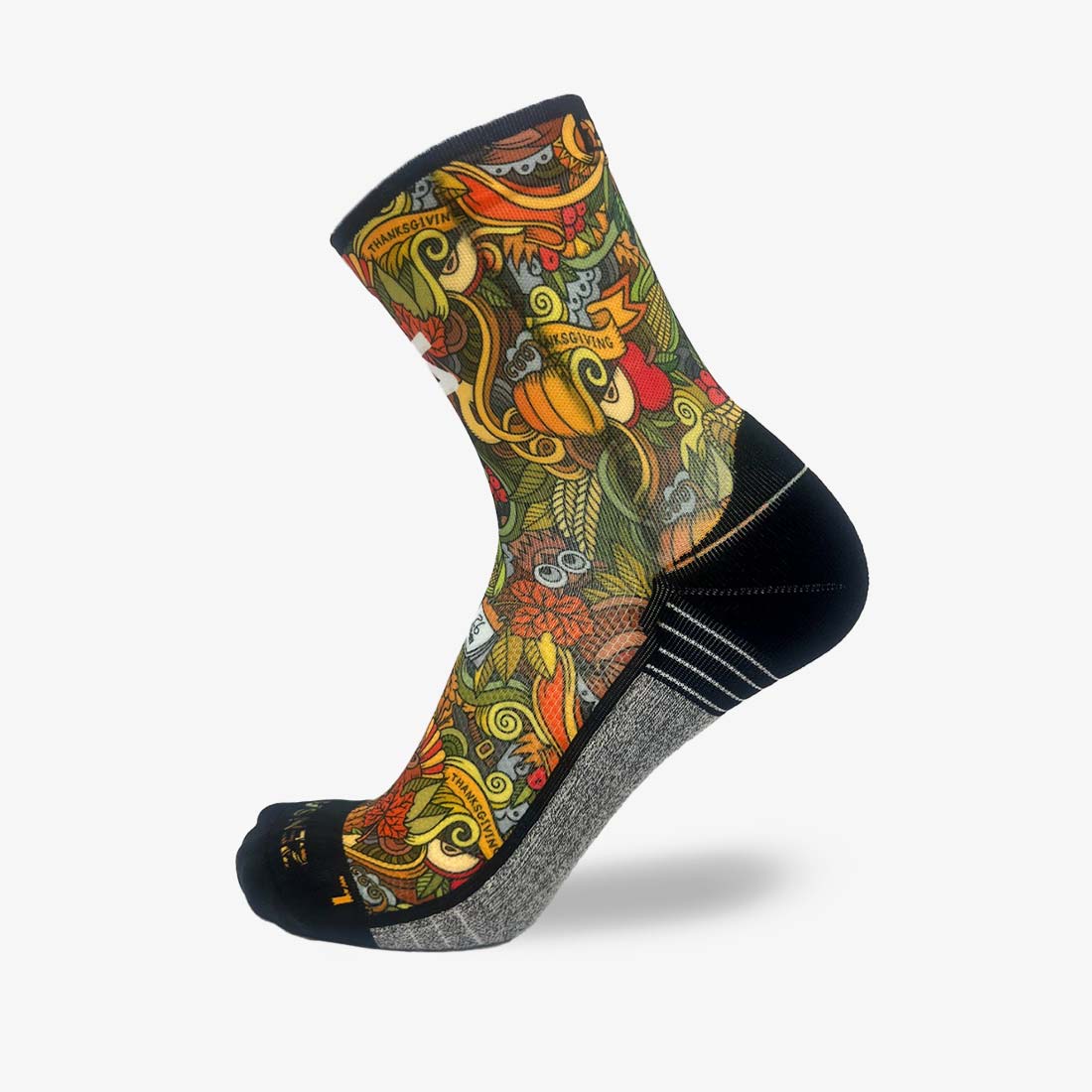 Thanksgiving Doodle Running Socks (Mini-Crew)