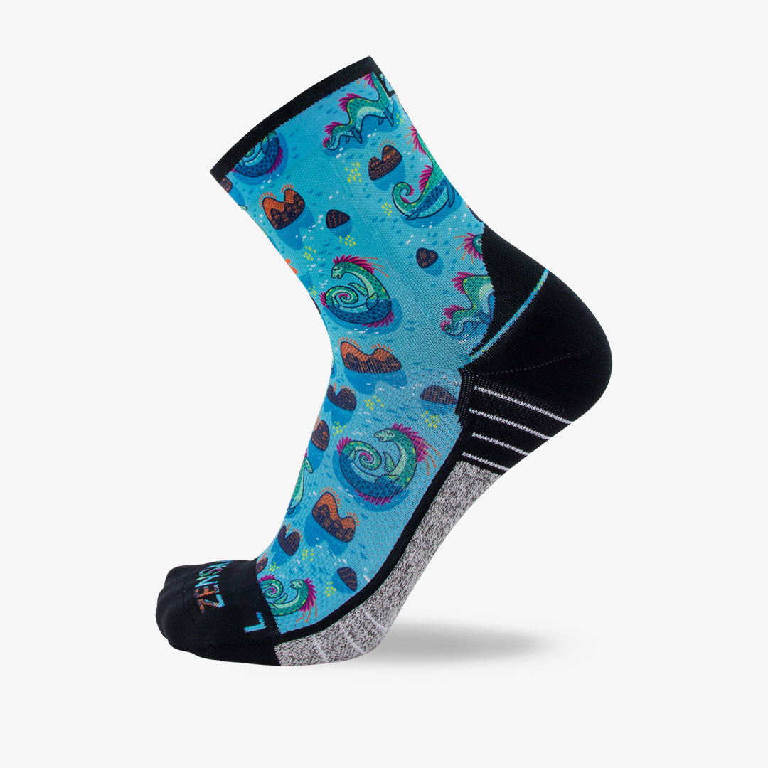 Zensah Mini-Crew Loch Ness Monsters Running Socks with Anti-Blister, Seamless Toe, Reduce Fatigue