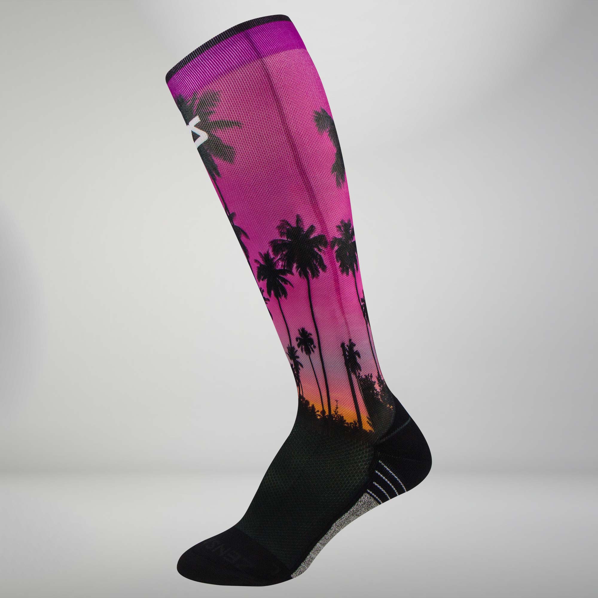 bonsai tree socks Tropical Palm Trees Compression Socks (Knee-High) M / Magenta, Size: Medium, Pink