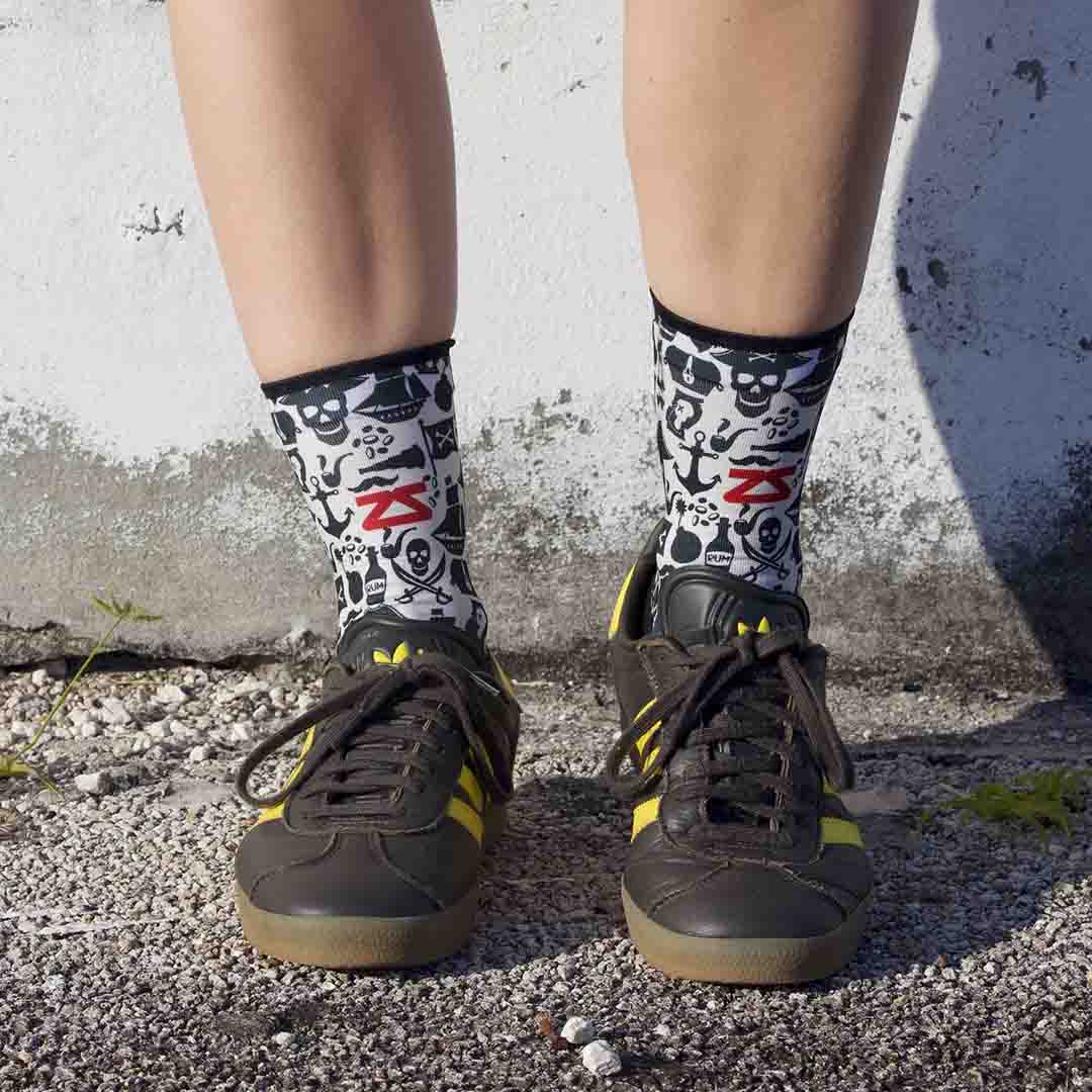 Zensah Mini-Crew Pirate Vibes Running Socks with Anti-Blister, Seamless Toe, Reduce Fatigue, Anatomical Design, Moisture Wicking